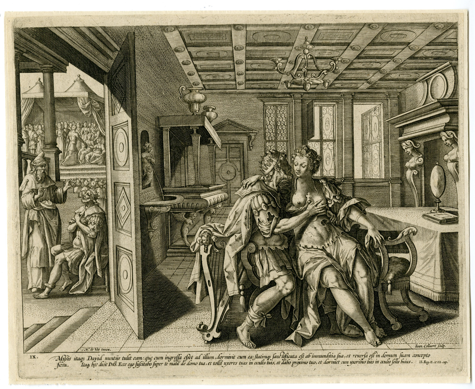 , Antique Master Print-KING DAVID-BATSEBA-9TH COMMANDMENT-Collaert-de Vos-c.1600, Pictura Antique Prints