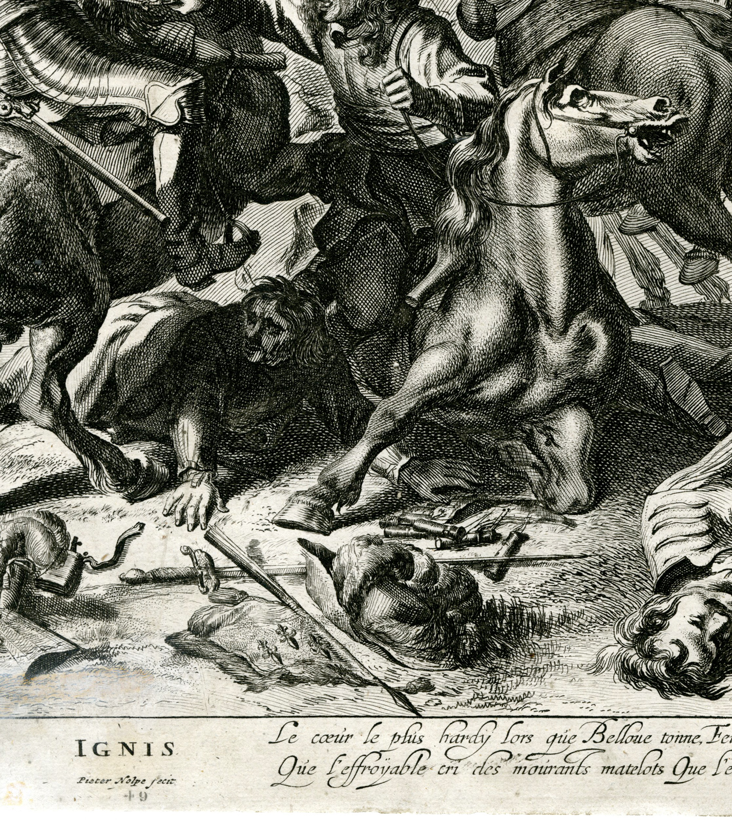 , Rare-Antique Master Print-MILITARY BATTLE-FIRE-IGNIS-Nolpe-Potter-c. 1680, Pictura Antique Prints