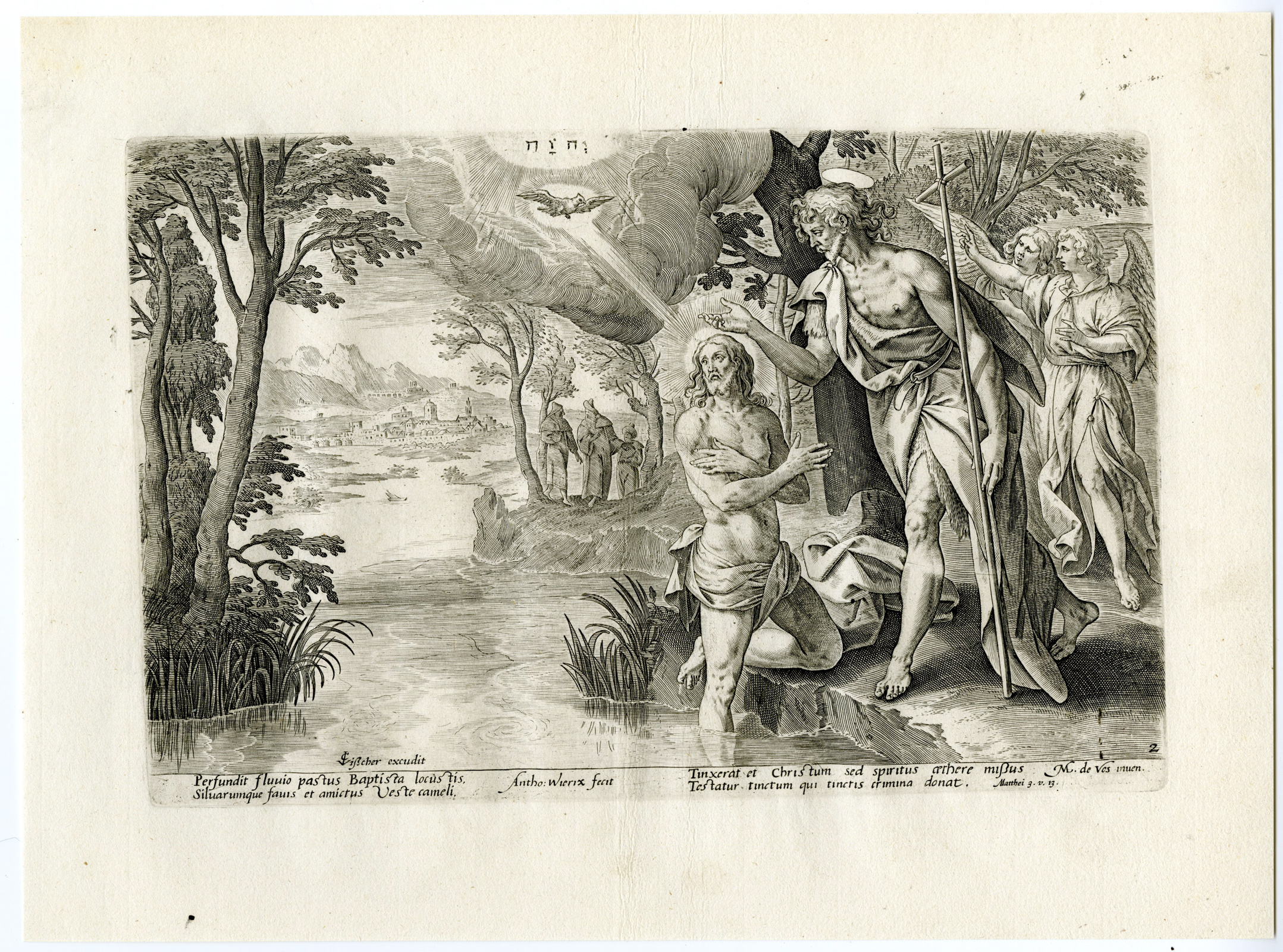 , Antique Master Print-BAPTISM CHRIST-SAINT JOHN THE BAPTIST-Wierix-de Vos -1646, Pictura Antique Prints