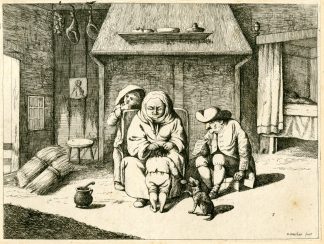 Antique Master Print-PEASANT-FAMILY-WOMAN-CHILD-MAN-HEARTH-Deuchar-1803
