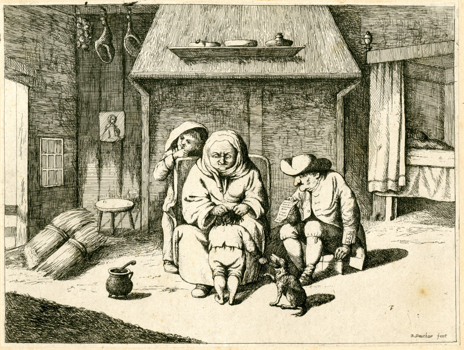 , Antique Master Print-PEASANT-FAMILY-WOMAN-CHILD-MAN-HEARTH-Deuchar-1803, Pictura Antique Prints