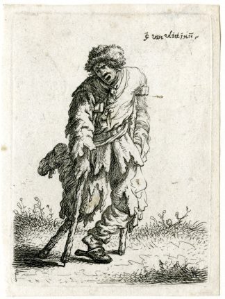 Antique Master Print-BEGGAR-WOODEN-LEG-Van Vliet-1632