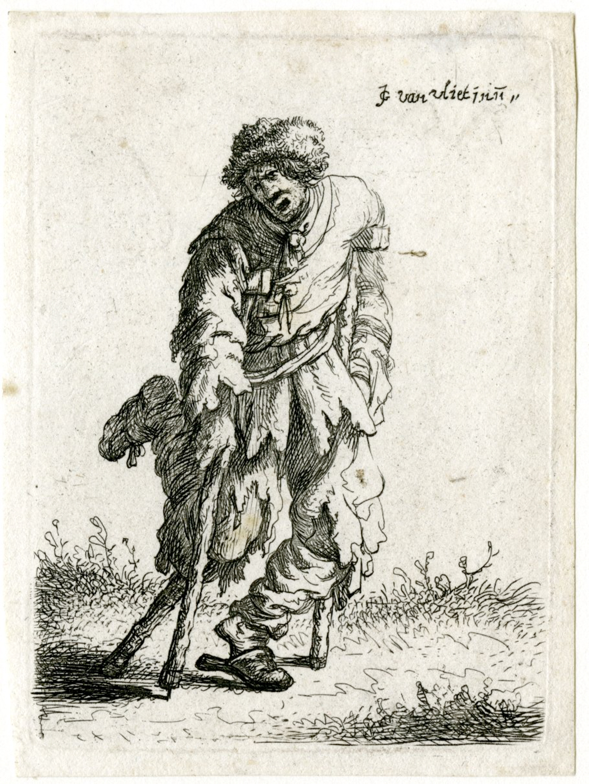 , Antique Master Print-BEGGAR-WOODEN-LEG-Van Vliet-1632, Pictura Antique Prints