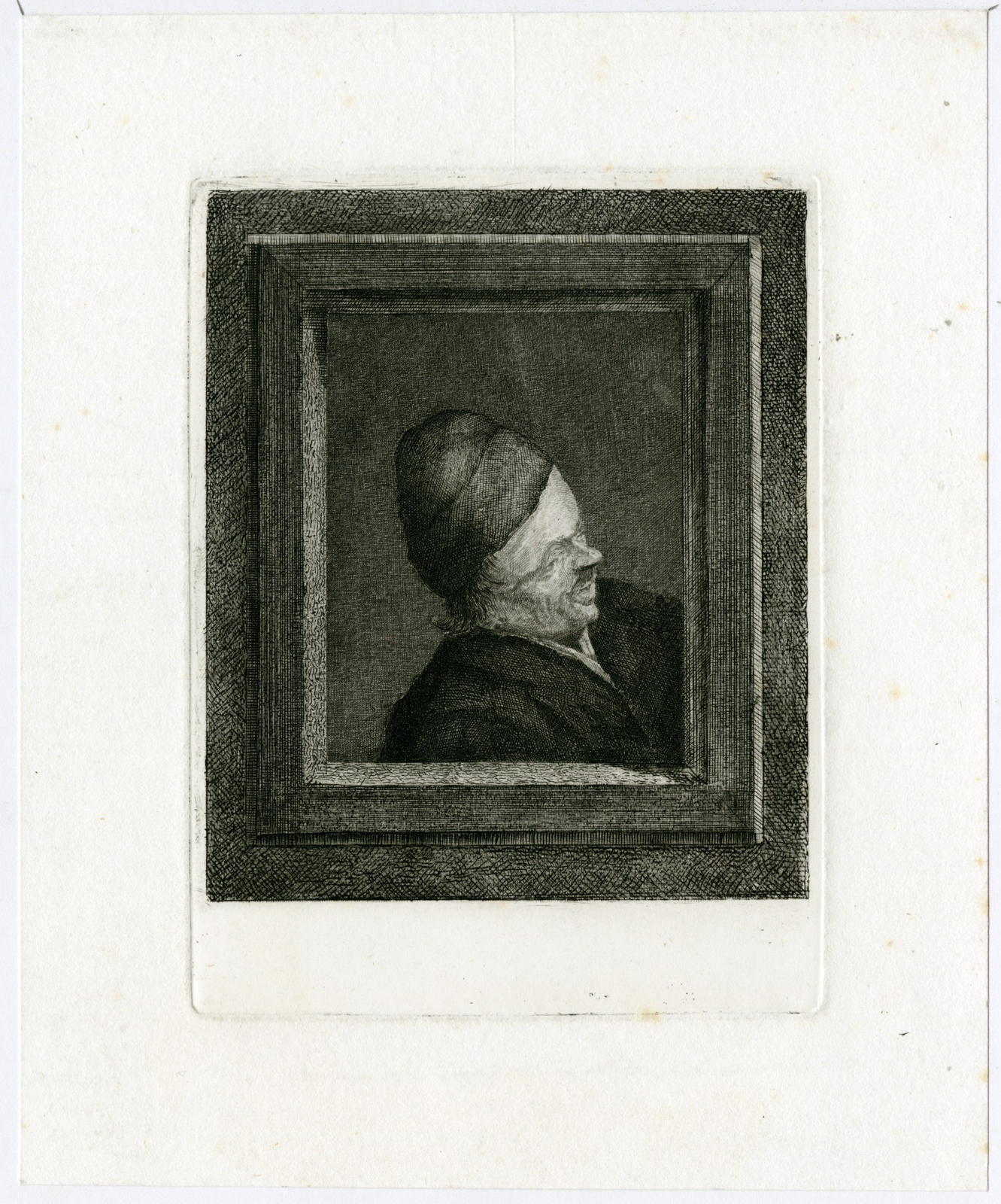 , Antique Master Print-PEASANT-HAT-PROFILE-PORTRAIT-Baillie-van Ostade-1777, Pictura Antique Prints