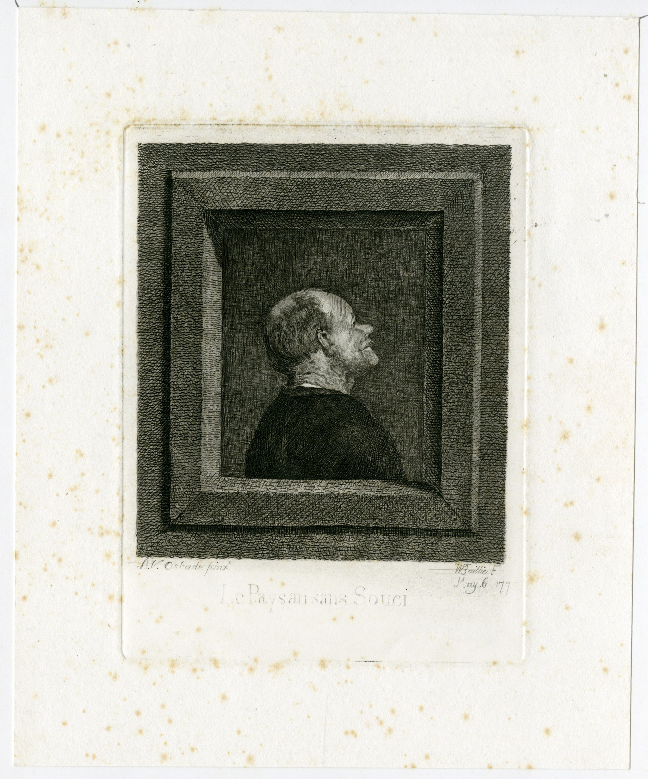 , Antique Master Print-PEASANT-BALD-PROFILE-PORTRAIT-Baillie-van Ostade-1777, Pictura Antique Prints