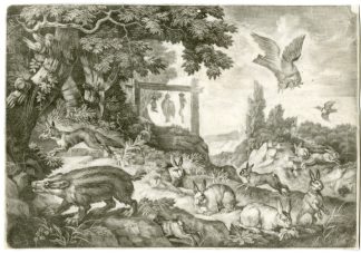Antique Master Print-RABBIT-WARREN-Robinson-c.1674-1706