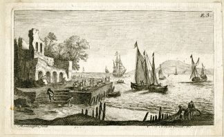 Antique Master Print-LANDSCAPE-JETTY-SHIPS-RUINS-van Plattenberg-1617-1660