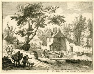 Antique Master Print-LANDSCAPE-JETTY-SHIPS-RUINS-Genoels-Meulen-17th c.