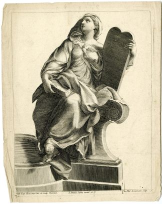 Antique Master Print-JUSTICE-JUSTITIA-SCULPTURE-VIRTUE-Lindemann-Rusconi-1725