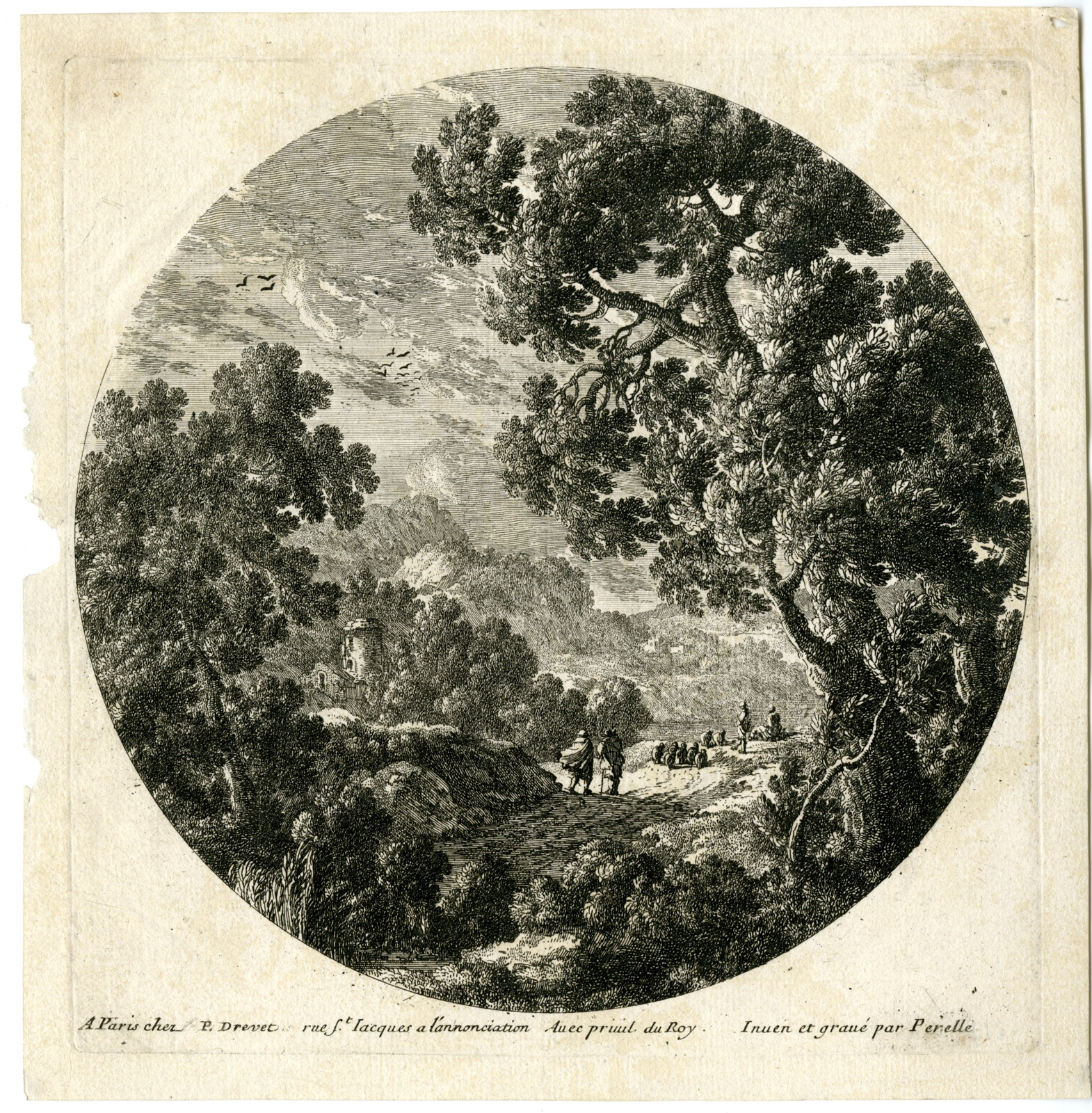 , Antique Master Print-LANDSCAPE-WOOD-RIVER-Perelle-c.1695, Pictura Antique Prints