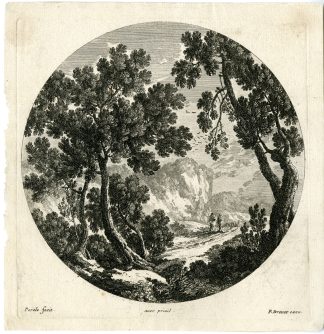 Antique Master Print-LANDSCAPE-WOOD-ROAD-CLIFF-Perelle-c.1695