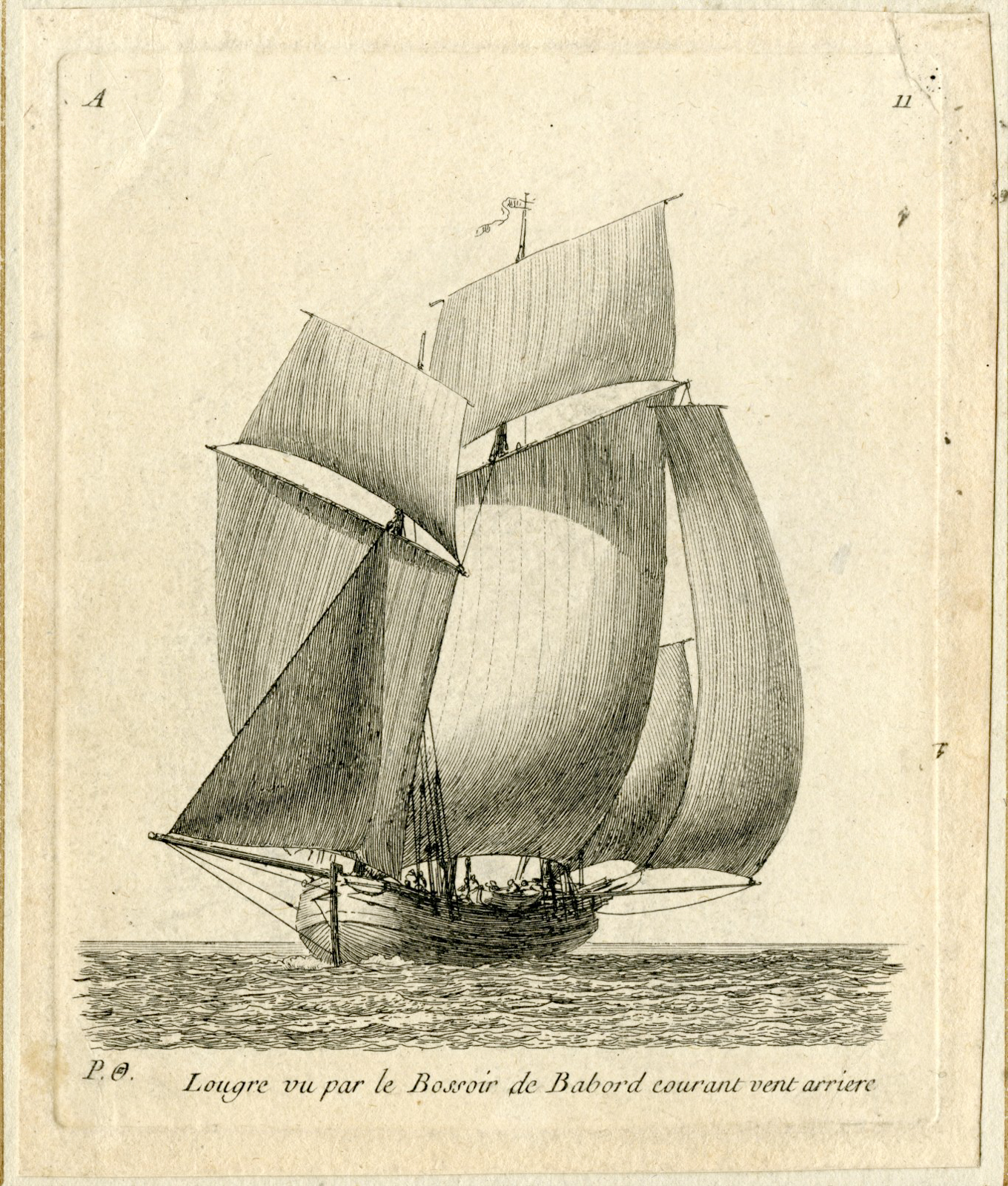 , Antique Master Print-LUGGER-DOWNWIND-Le Gouaz-Ozanne-1813, Pictura Antique Prints