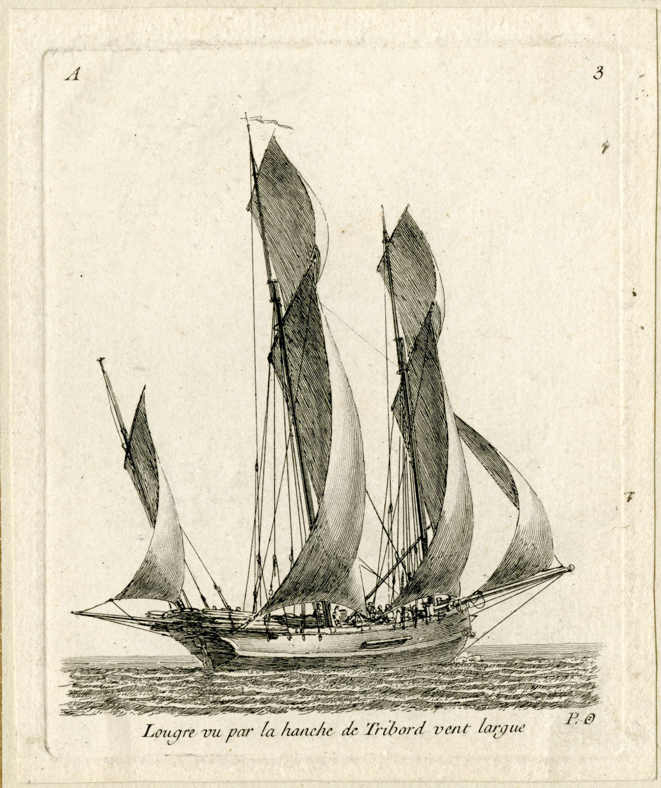 , Antique Master Print-LUGGER-WIND-FULL-Le Gouaz-Ozanne-1813, Pictura Antique Prints