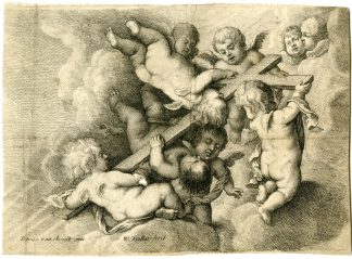 Antique Master Print-PUTTI-CARRYING-CROSS-Hollar-van Avont-17th c.