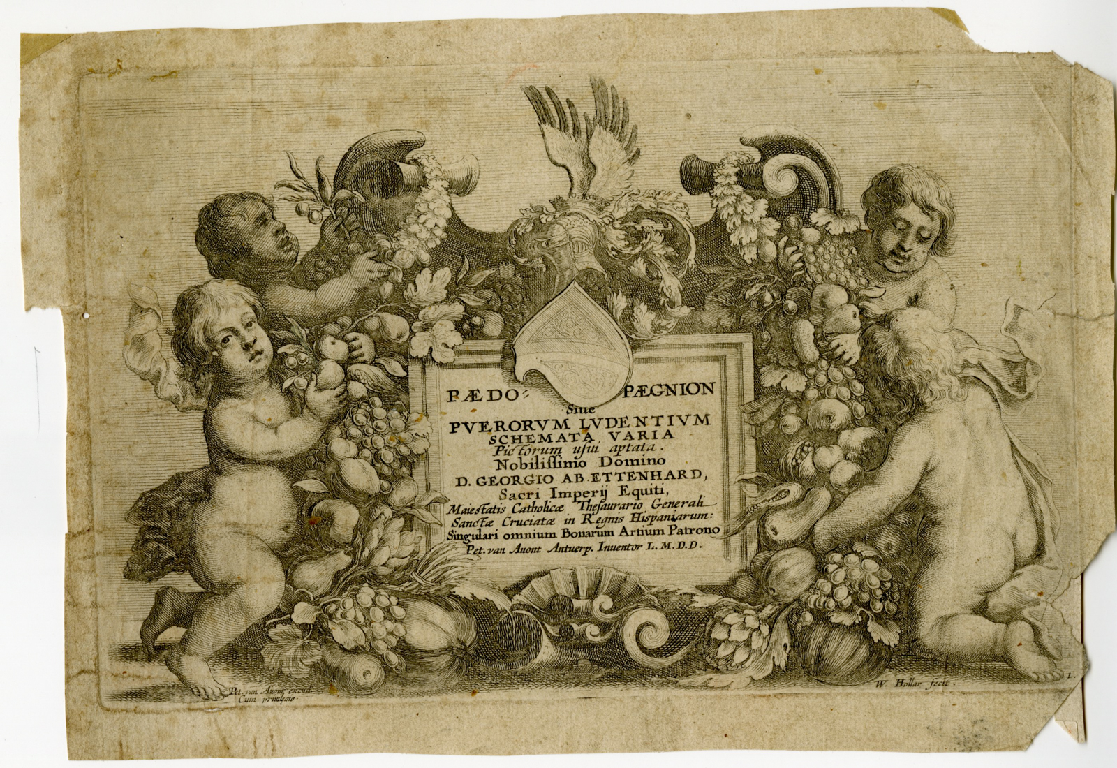 , Antique Master Print-PUTTI-TITLE-PRINT-Hollar-van Avont-1646-1654, Pictura Antique Prints