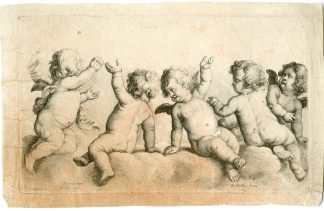 Antique Master Print-CHERUBS-BOYS-CLOUDS-Hollar-van Avont-1620-1677