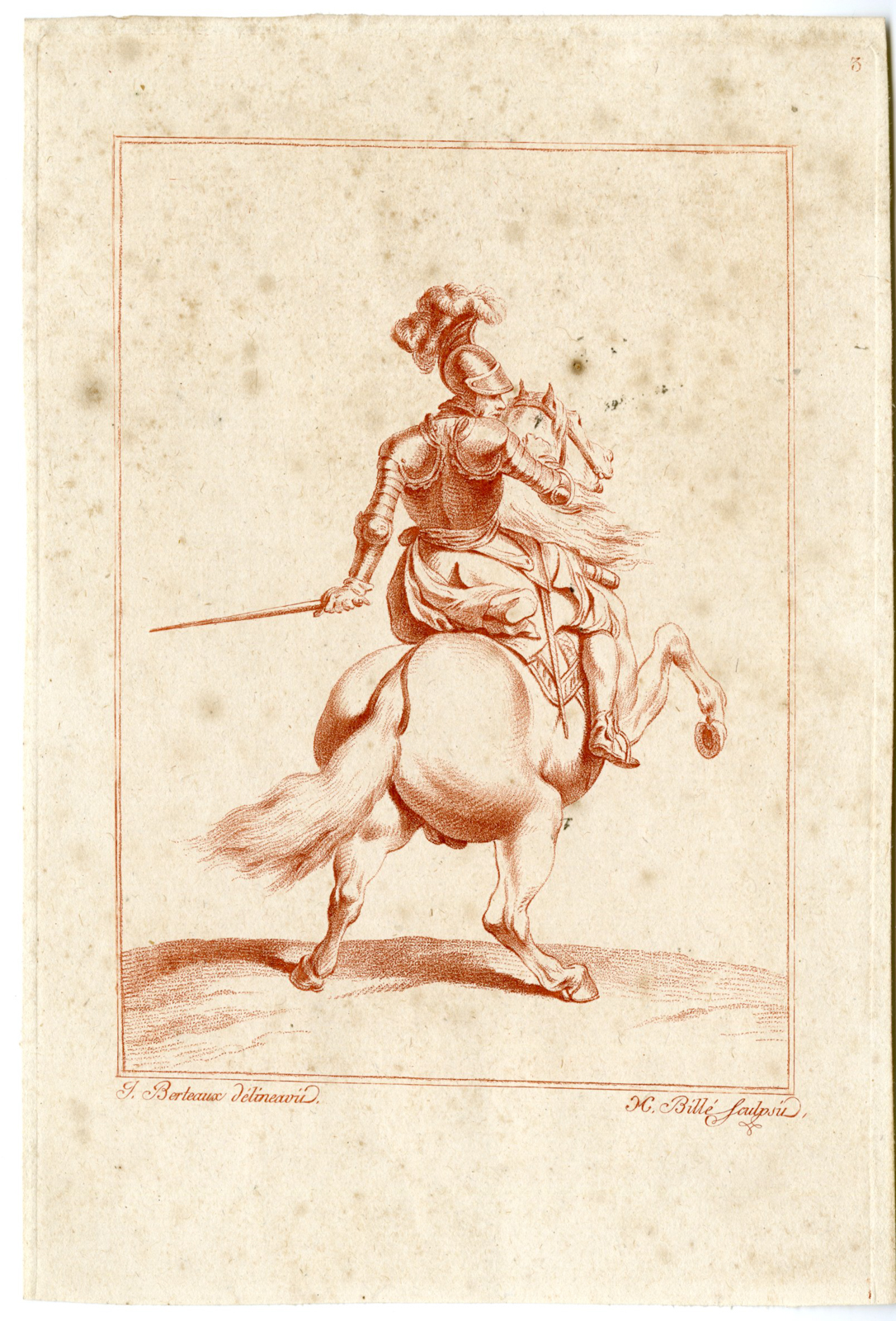 , Antique Master Print-KNIGHT-HORSEBACK-ARMOR-Bille-Bertaux-1777, Pictura Antique Prints