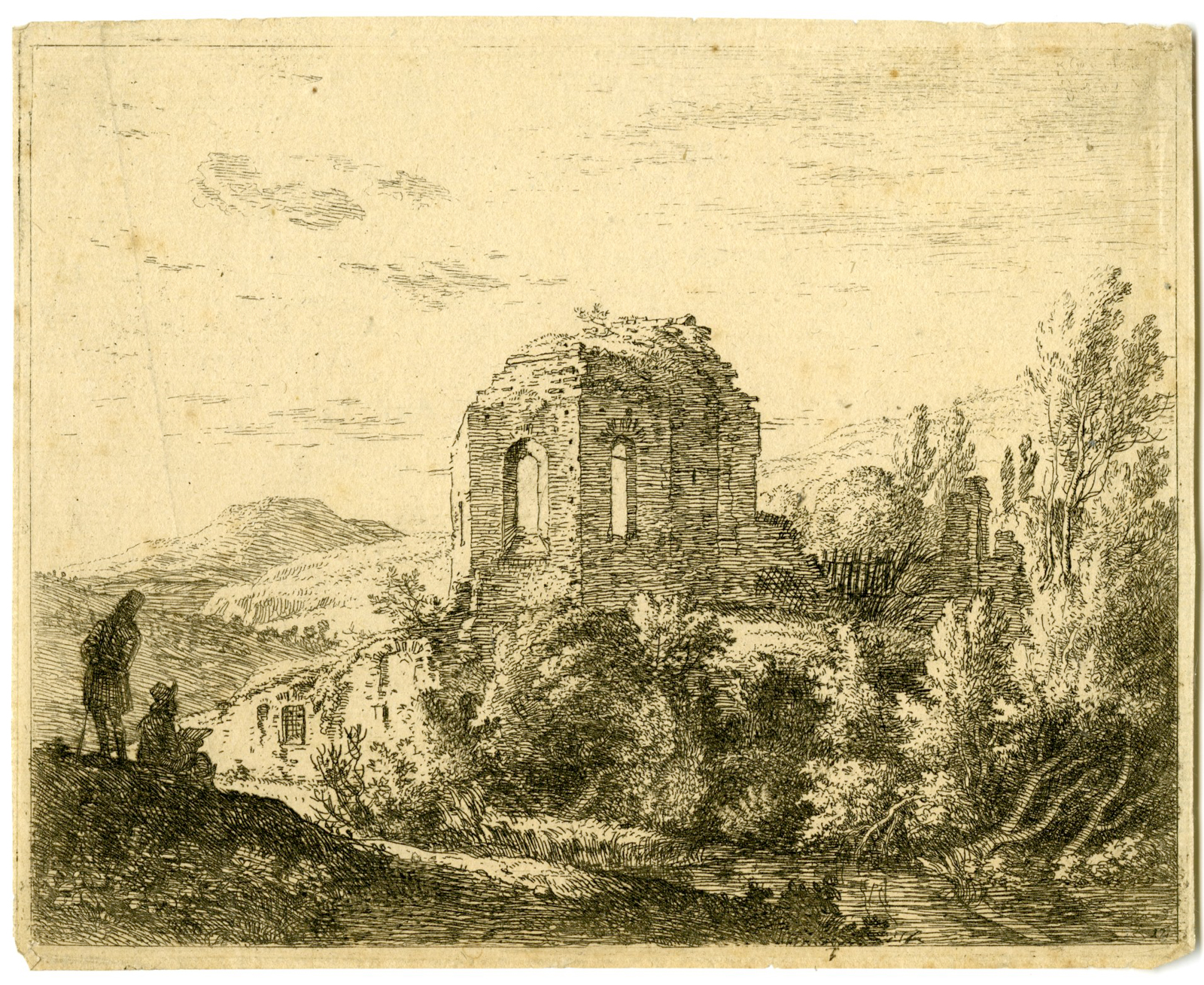, Antique Master Print-VIEW-RUINS-Dujardin-1658, Pictura Antique Prints