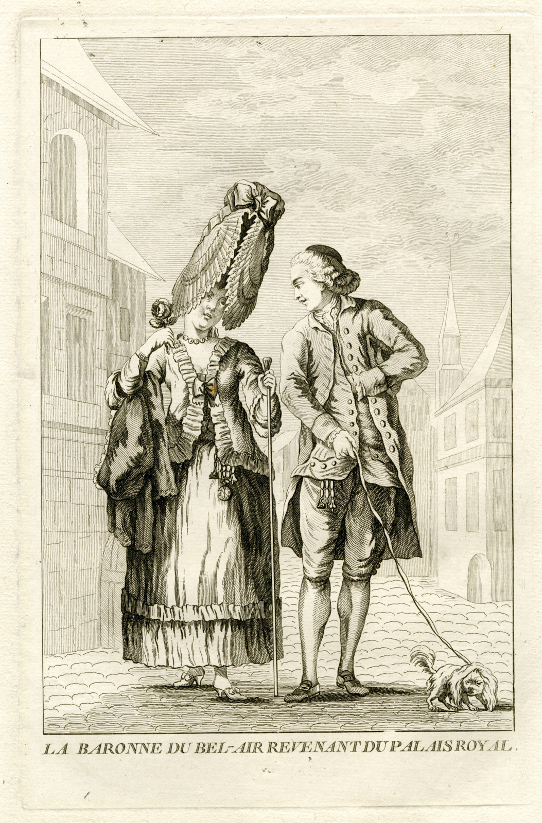 , Antique Master Print-SATIRE-COIFFURES-FRENCHWOMAN-BARONESS-BEL-AIR-Darly-1776, Pictura Antique Prints