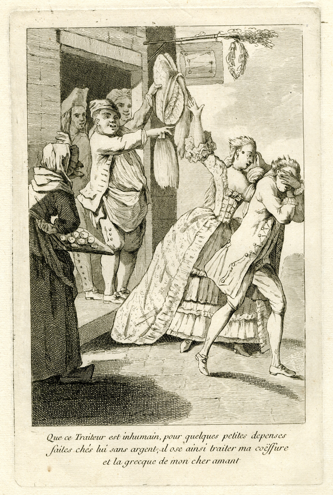 , Antique Print-SATIRE-COIFFURES-FRENCHWOMAN-MALTREATMENT-RIDICULE-Darly-1776, Pictura Antique Prints