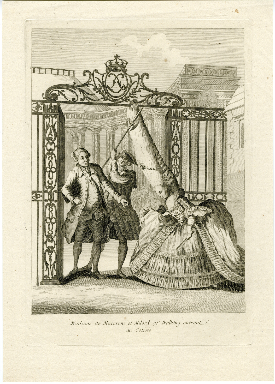, Antique Master Print-SATIRE-COIFFURES-FRENCHWOMAN-WHIG-GATE-Darly-1776, Pictura Antique Prints