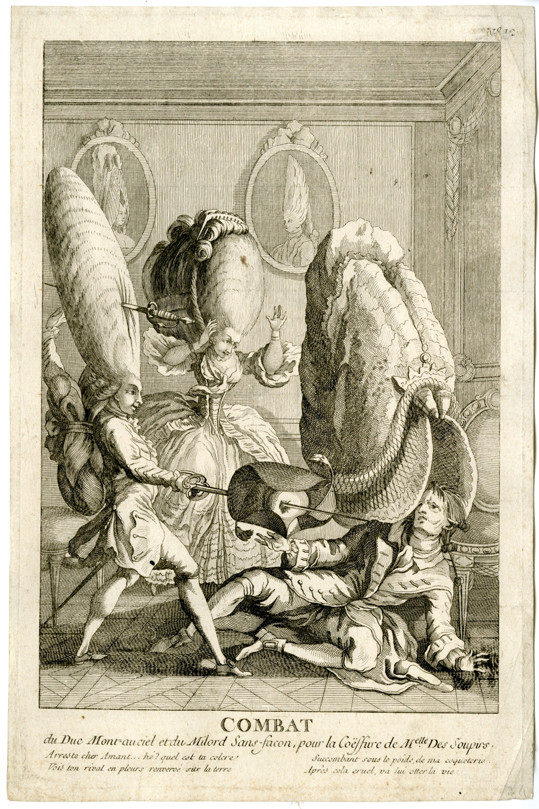 , Antique Master Print-SATIRE-COIFFURES-DUEL-DUKE-MONTANCIEL-SANS-FACON-Darly-1776, Pictura Antique Prints