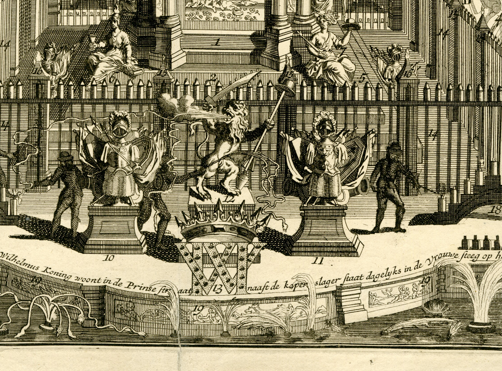 , Antique Print-FESTIVITIES-FIREWORKS-TREATY OF UTRECHT-van Buysen-Groot-1713, Pictura Antique Prints