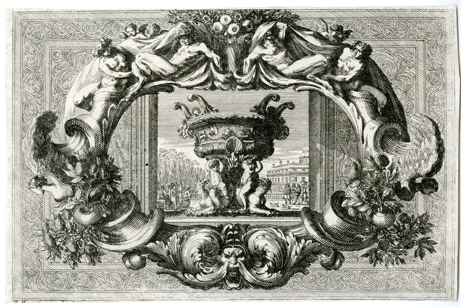 , Antique Master Print-VASE-PUTTI-ORNAMENT-Le Pautre-1628-1667, Pictura Antique Prints