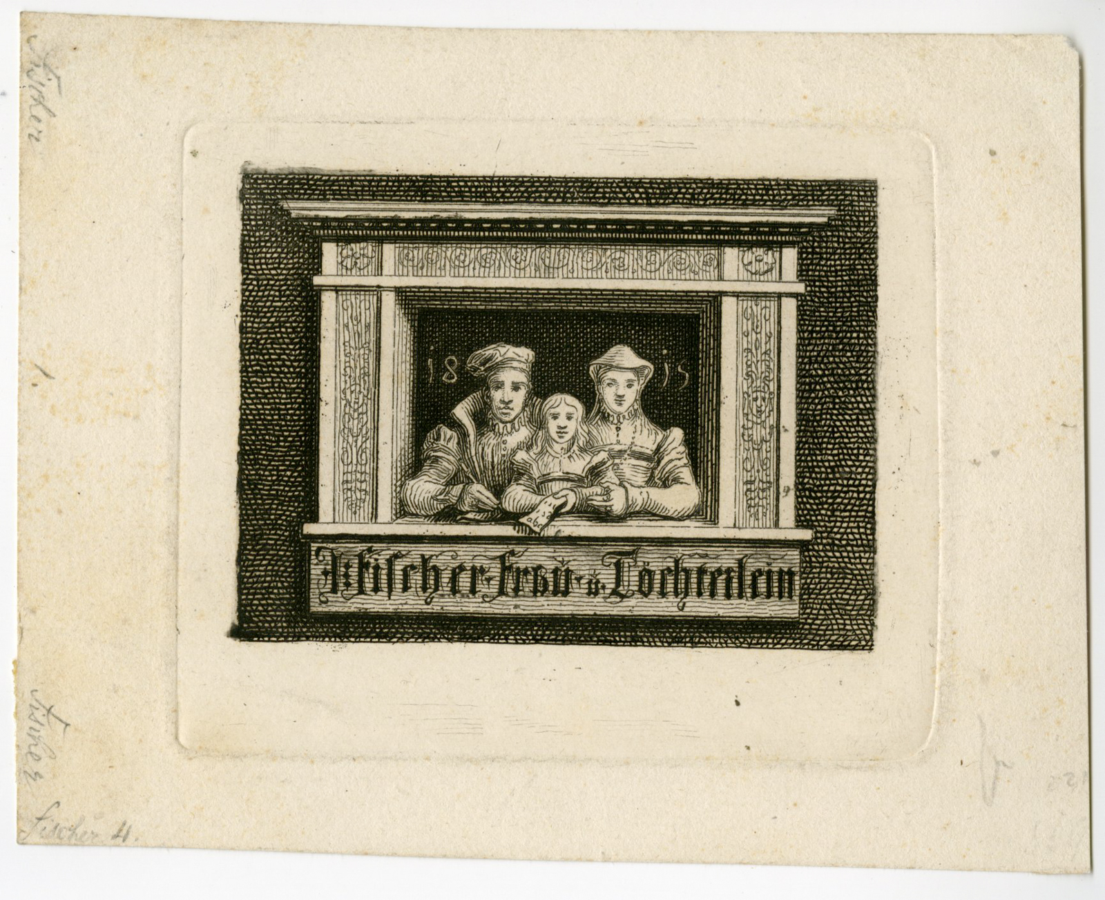 , Rare-Antique Master Print-FISCHER-ARTIST-DAUGHTER-WIFE-Fischer-1819, Pictura Antique Prints