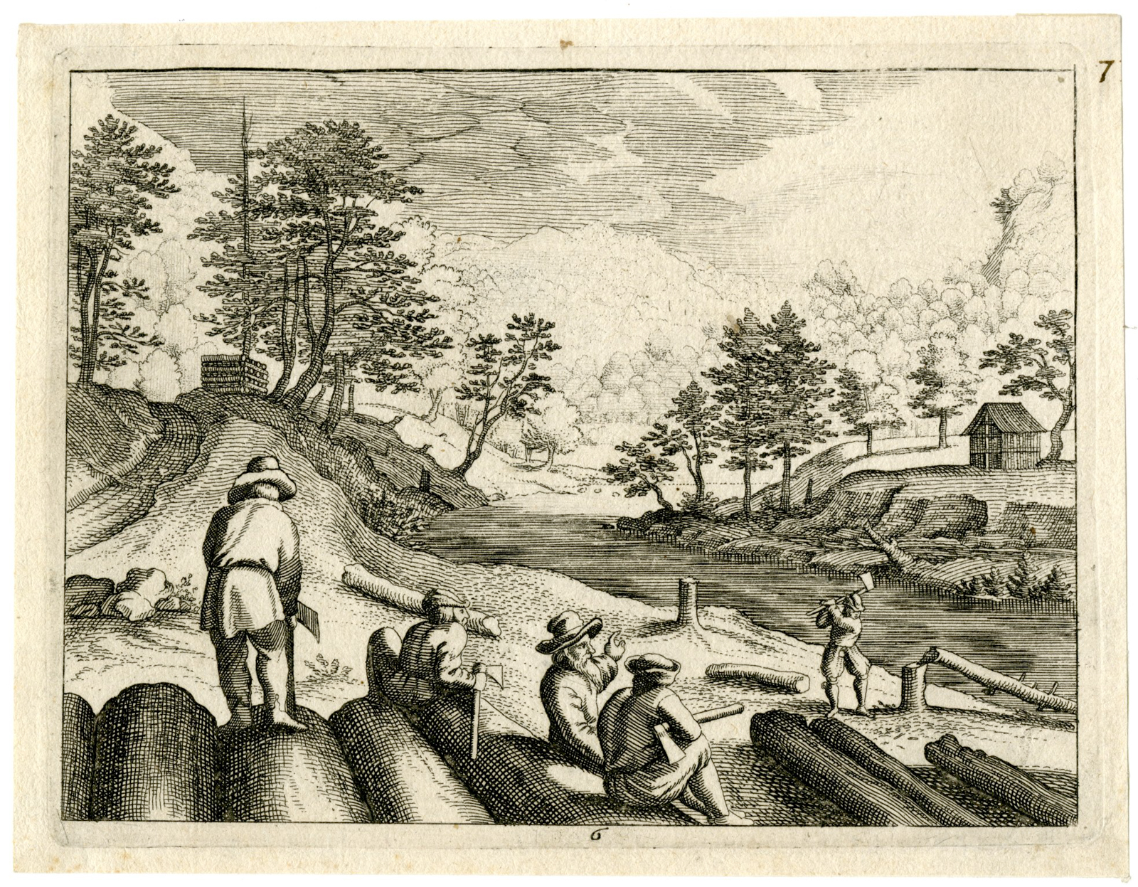 , Antique Master Print-LANDSCAPE-TOPOGRAPHIC-LOGGING-Merian-c.1620, Pictura Antique Prints