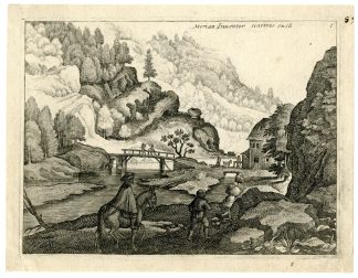 Antique Master Print-LANDSCAPE-TOPOGRAPHIC-ROCKY-TERRAIN-STREAM-Merian-c.1620