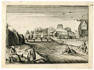 Antique Master Print-LANDSCAPE-TOPOGRAPHICAL-WASHING-RIVER-VILLAGE-Merian-c.1620