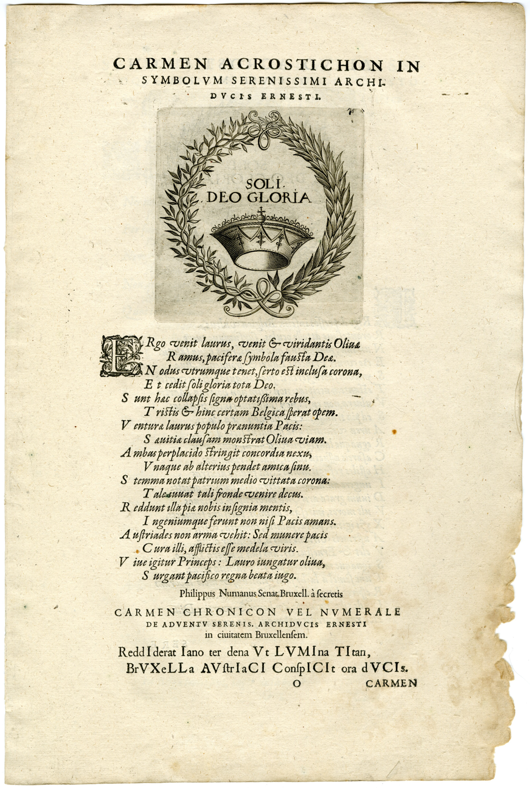 , Antique Master Print-POEM FOR ARCHDUKE ERNEST OF AUSTRIA-Mommaert-1594, Pictura Antique Prints