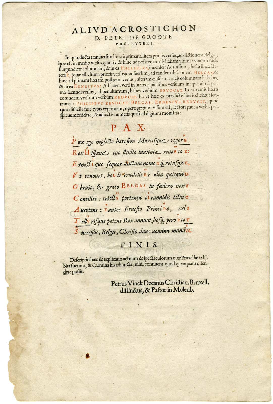 , Antique Master Print-POEM FOR ARCHDUKE ERNEST OF AUSTRIA-Mommaert-1594, Pictura Antique Prints