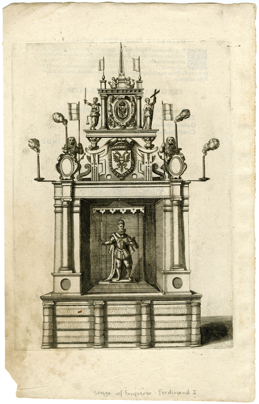 , Antique Master Print-STAGE WITH EMPEROR-FERDINAND-I-Mommaert-1594, Pictura Antique Prints