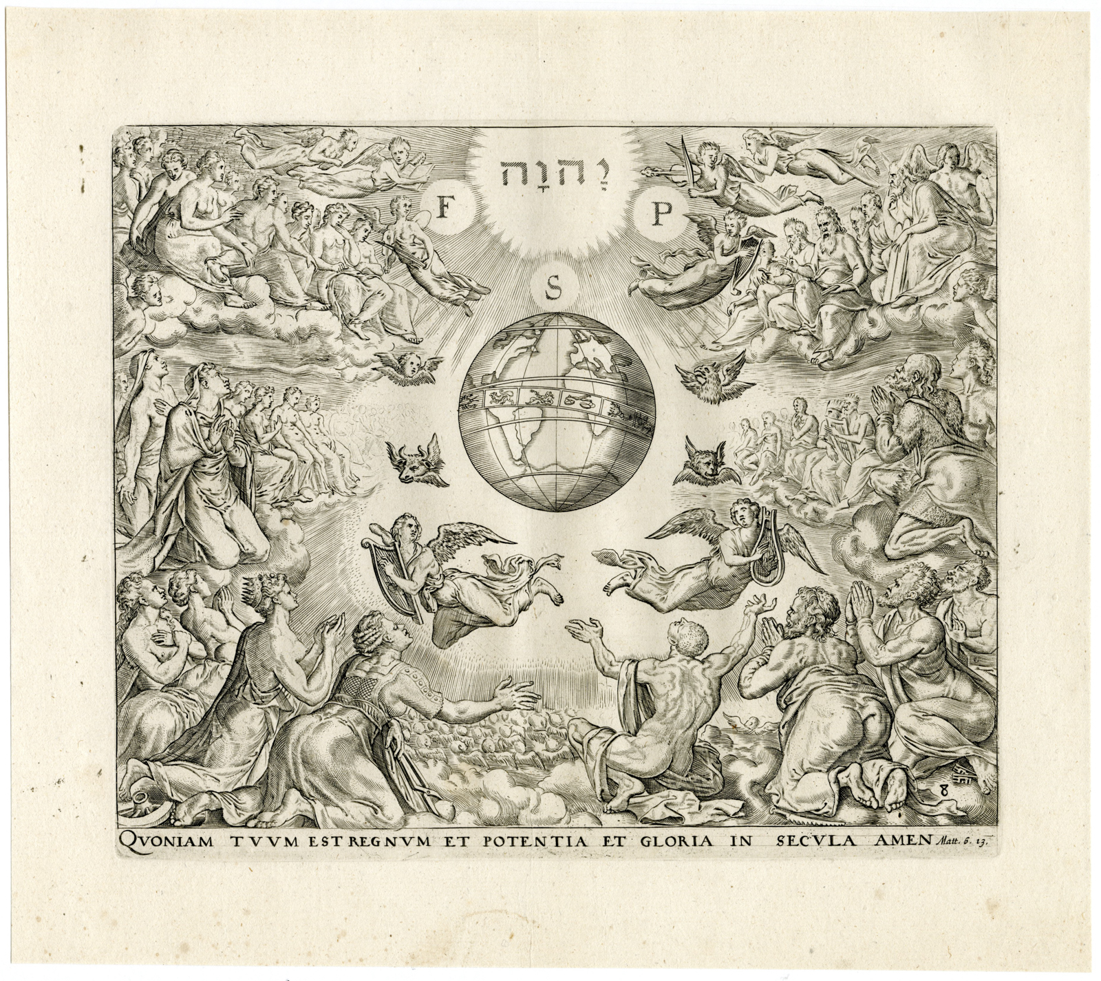 , Antique Master Print-ADORATION-TRINITY-HEAVEN-OUR FATHER-Wierix-Heemskerck-1643, Pictura Antique Prints