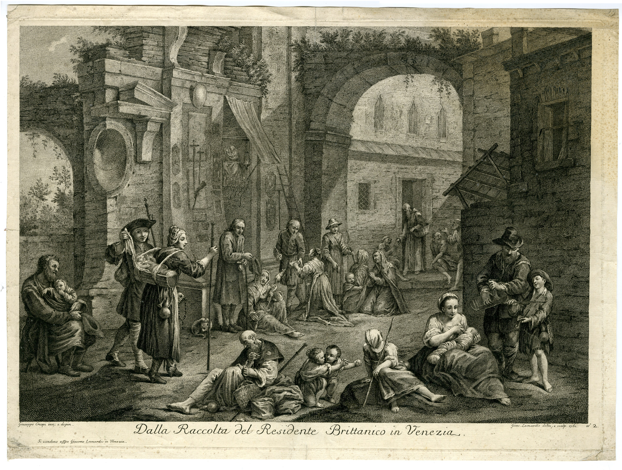 , Rare-Antique Master Print-SCENE-BRITISH-INHABITANTS-VENICE-Leonardis-Crespi-1762, Pictura Antique Prints