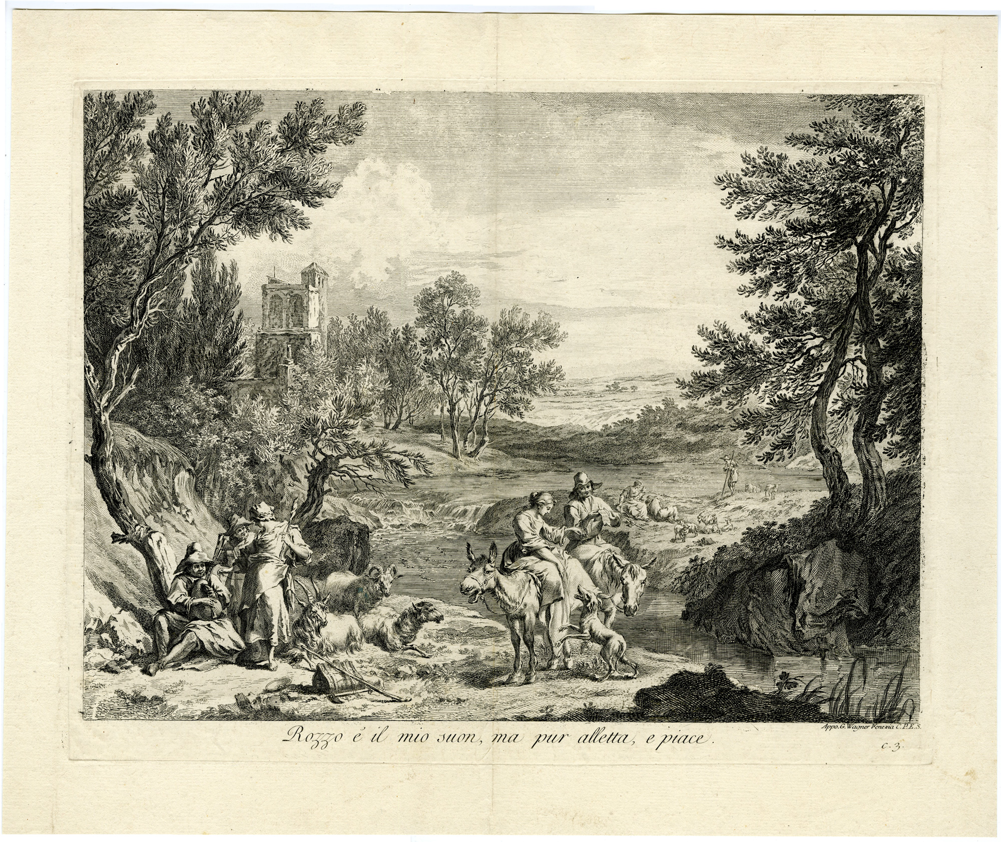 , Antique Master Print-ROZZO-E-IL-MIO-SUON-MA-PUR-ALLETTA-E-PIACE-Wagner-1740, Pictura Antique Prints