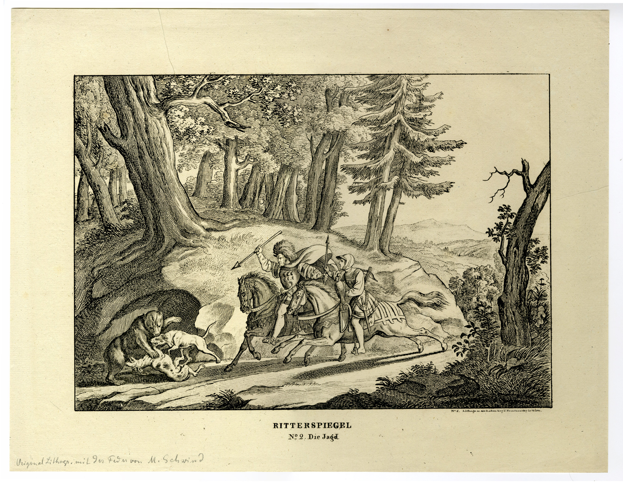 , Antique Print-RITTERSPIEGEL-NO9-DIE-JAGD-Schwind-19th c., Pictura Antique Prints
