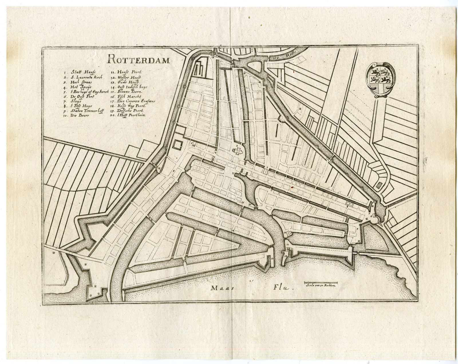 , Antique Map-ROTTERDAM-Merian-c.1677, Pictura Antique Prints