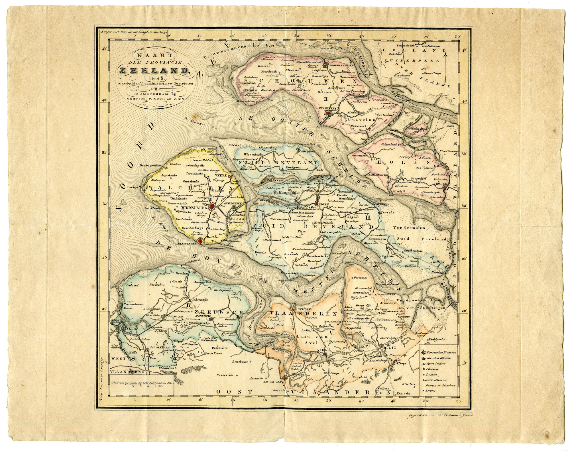 , Antique Map-ZEELAND PROVINCE-Veelwaard Jr.-1836, Pictura Antique Prints