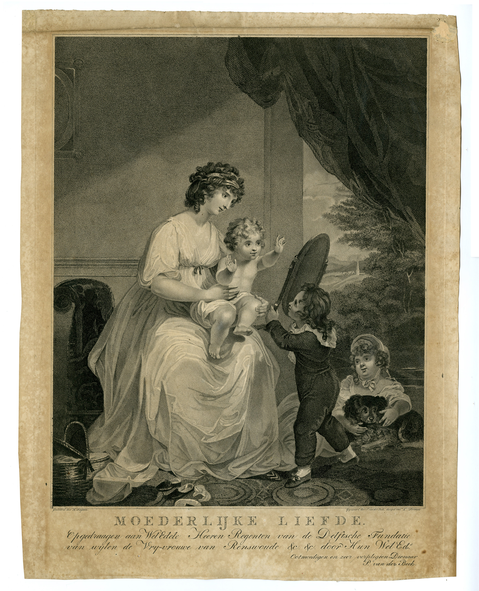 , Antique Master Print-MOTHERLY LOVE-CHILDREN-Van der Beek-Singleton-1800-1821, Pictura Antique Prints