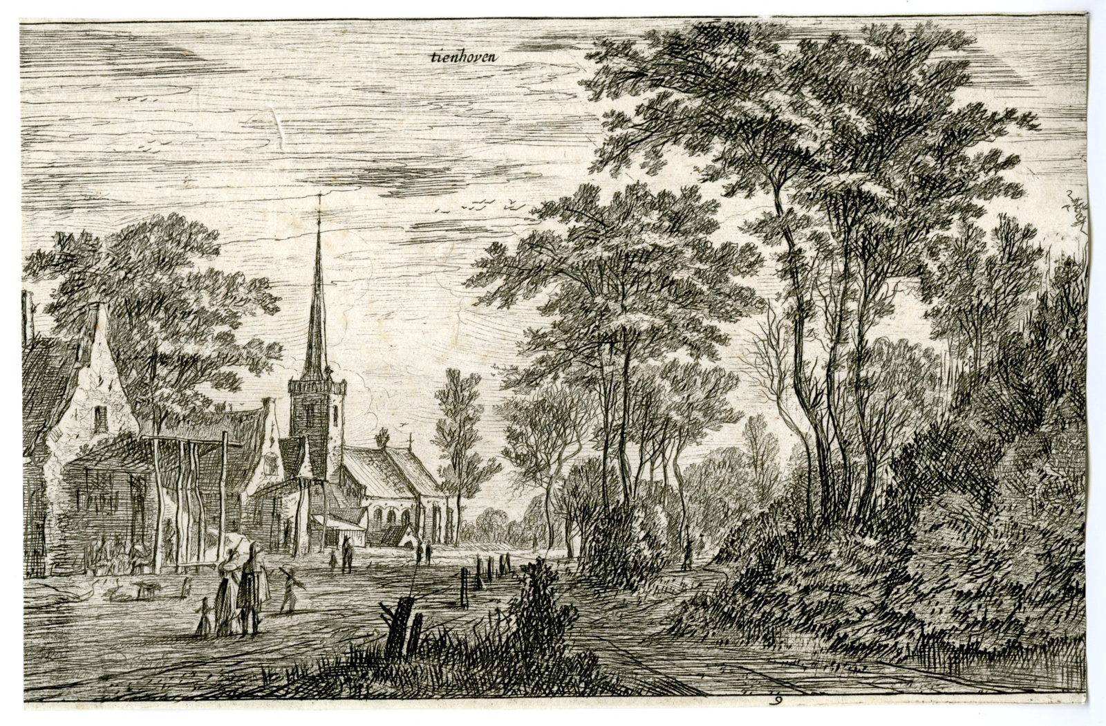 , Antique Master Print-TIENHOVEN-VILLAGE-LANDSCAPE-DUTCH-Roghman-1620-1630, Pictura Antique Prints