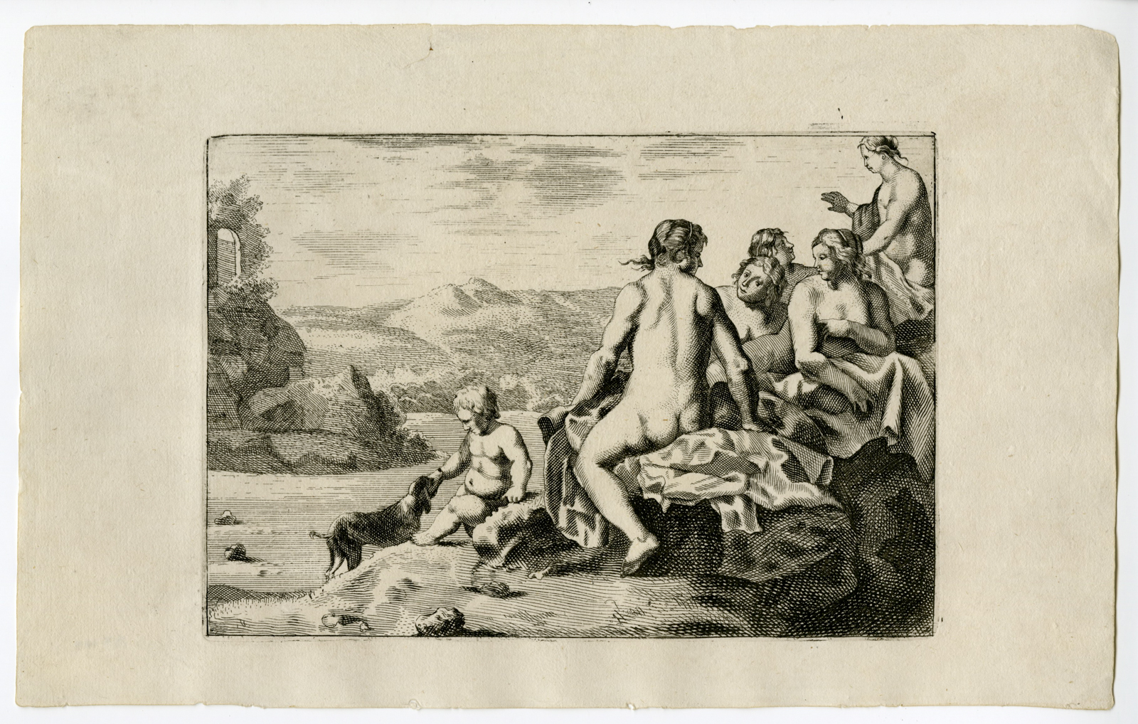 , Antique Master Print-BATHING-NYMPHS-Holsteyn-1640-1655, Pictura Antique Prints