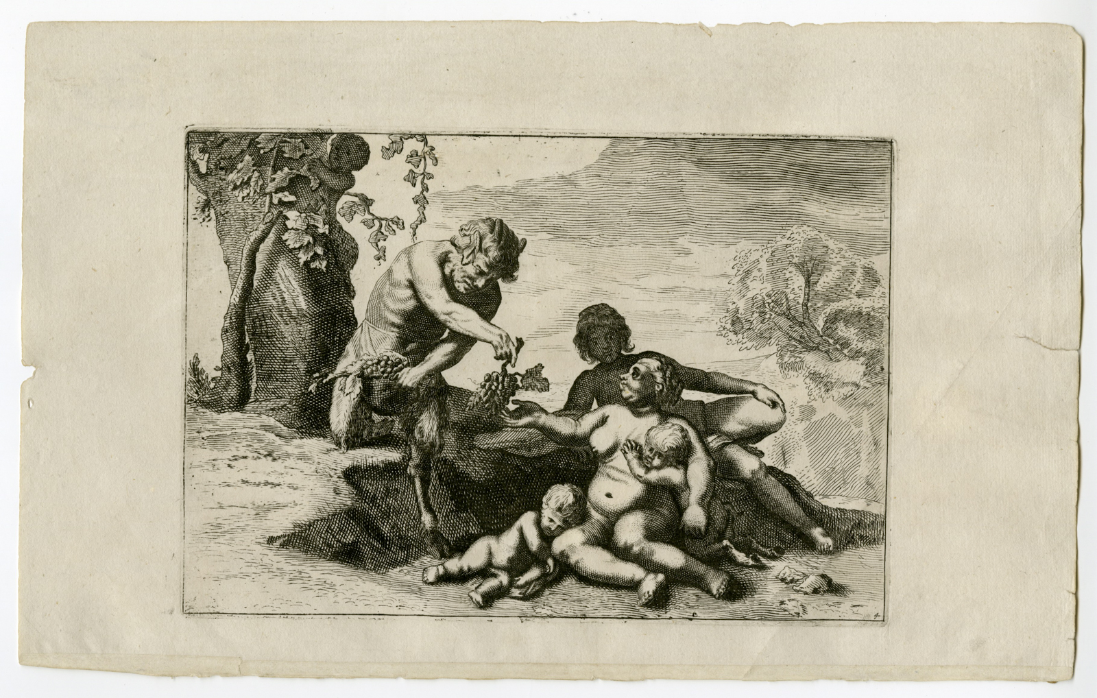 , Antique Master Print-SATYR-MAENADS-GRAPES-Holsteyn-1640-1655, Pictura Antique Prints