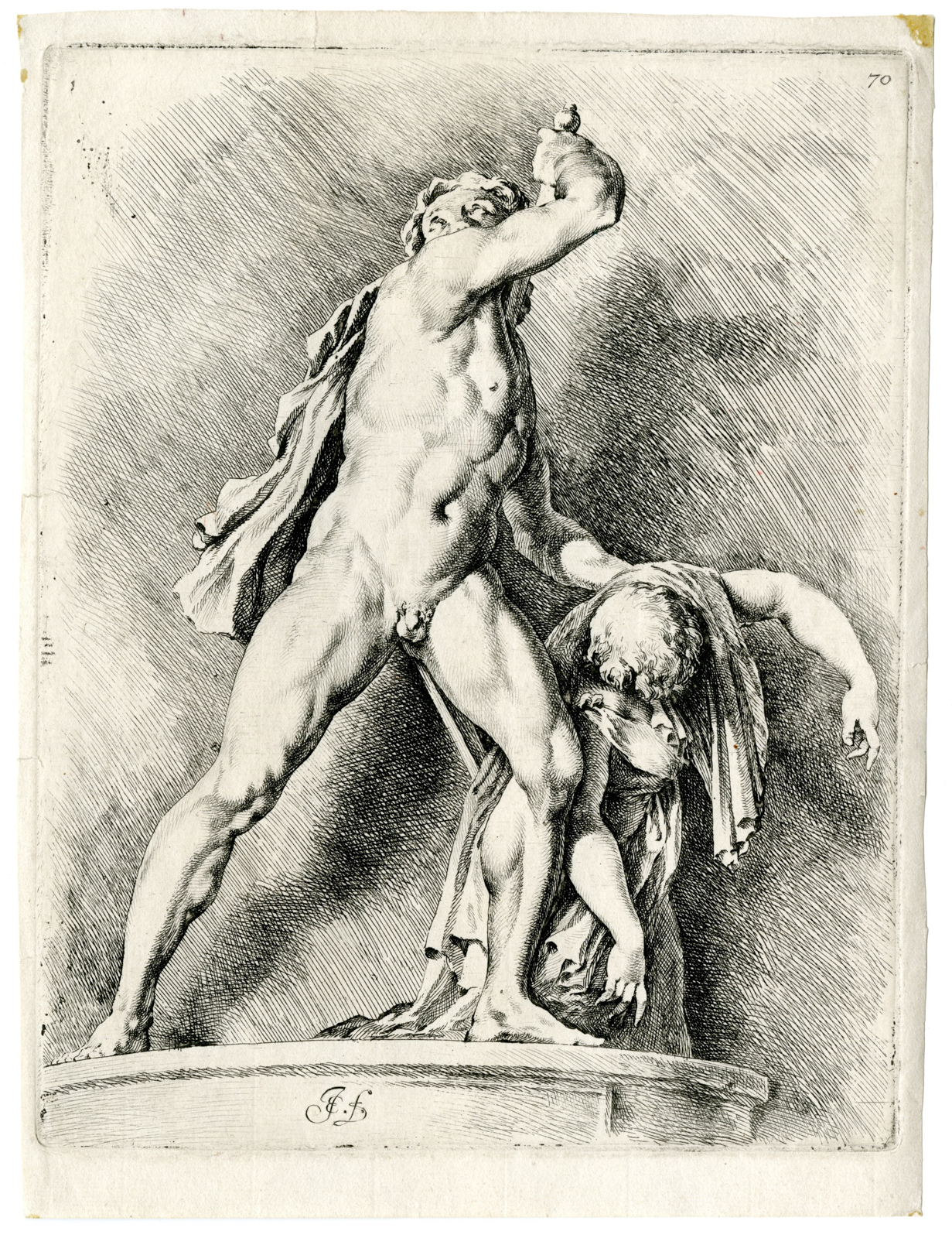 , Antique Master Print-GAUL-KILLING-HIS-WIFE-LUDOVISI-GROUP-Bisschop-1668, Pictura Antique Prints