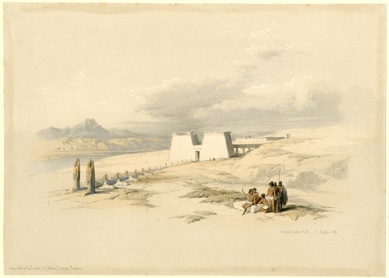 , Antique Master Print-APPROACH-TO-THE-TEMPLE-WADY-SABOUA-Haghe-Roberts-1847, Pictura Antique Prints