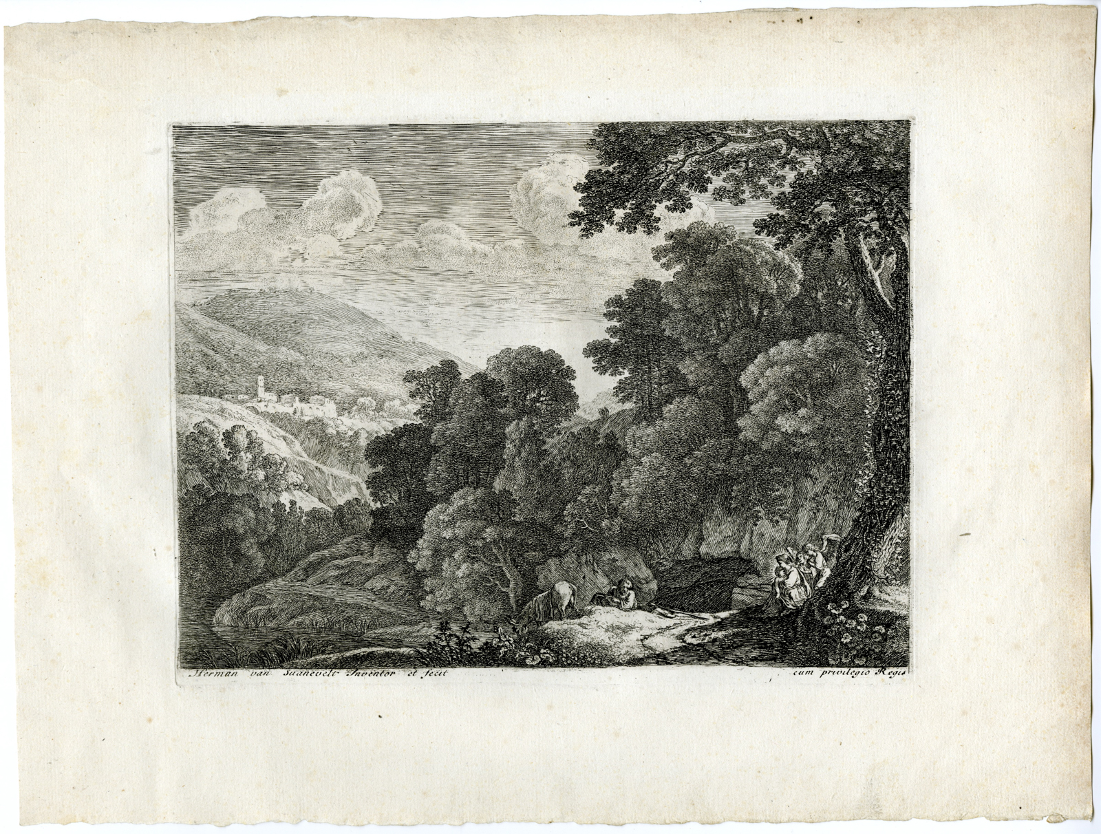 , Antique Master Print-FLIGHT-INTO-EGYPT-THE-CAVE-LANDSCAPE-Swanevelt-17th century, Pictura Antique Prints