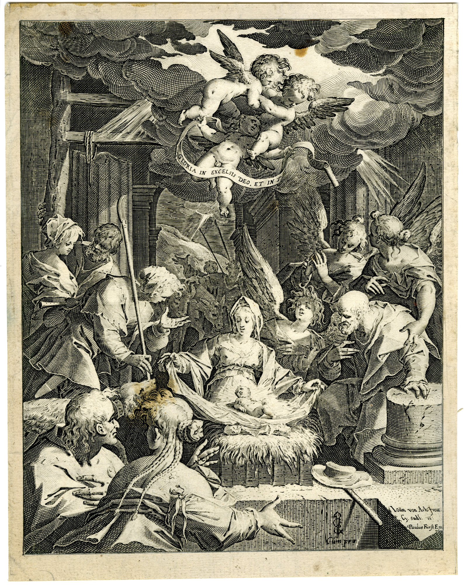 , Rare-Antique Master Print-BIRTH OF CHIST-ADORATION-ALLEGORY-Sadeler-Aachen-1588, Pictura Antique Prints