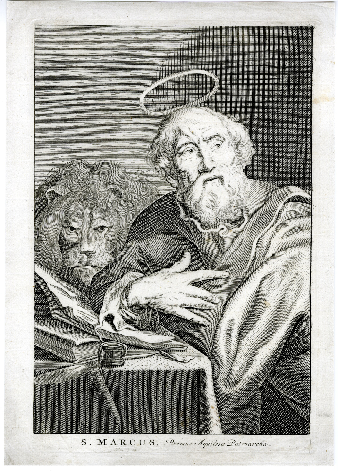 , Antique Master Print-ST-MARC-EVANGELIST-Visscher-de Wit-17th c., Pictura Antique Prints